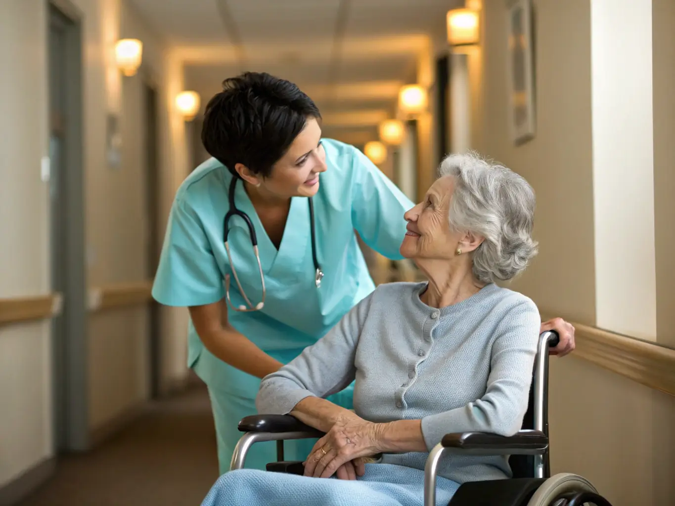 A compassionate caregiver assisting a senior with dementia, showcasing gentle interaction and specialized support.